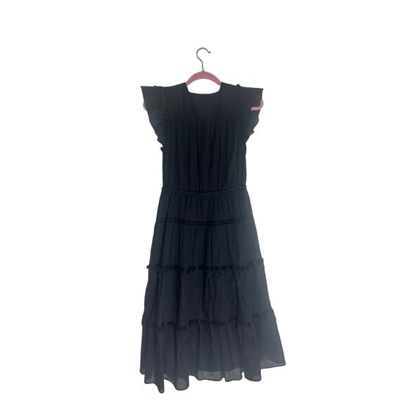 J.Crew Re-Imagined Women's Black Ruffle Tiered Midi Dress Cotton Blend - Picture 10 of 15